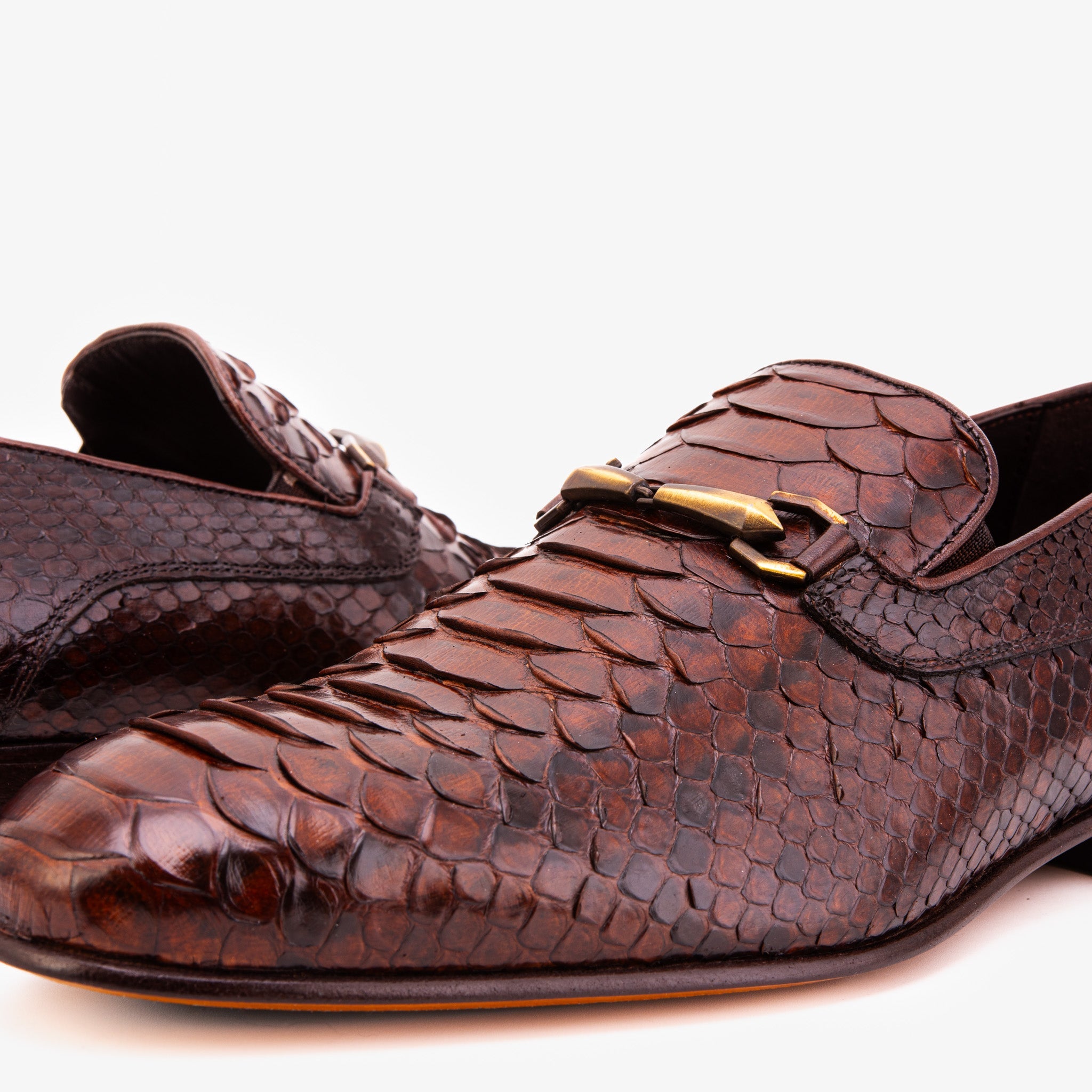 The Viper Brown Python Skin Leather Bit Loafer Men Shoe