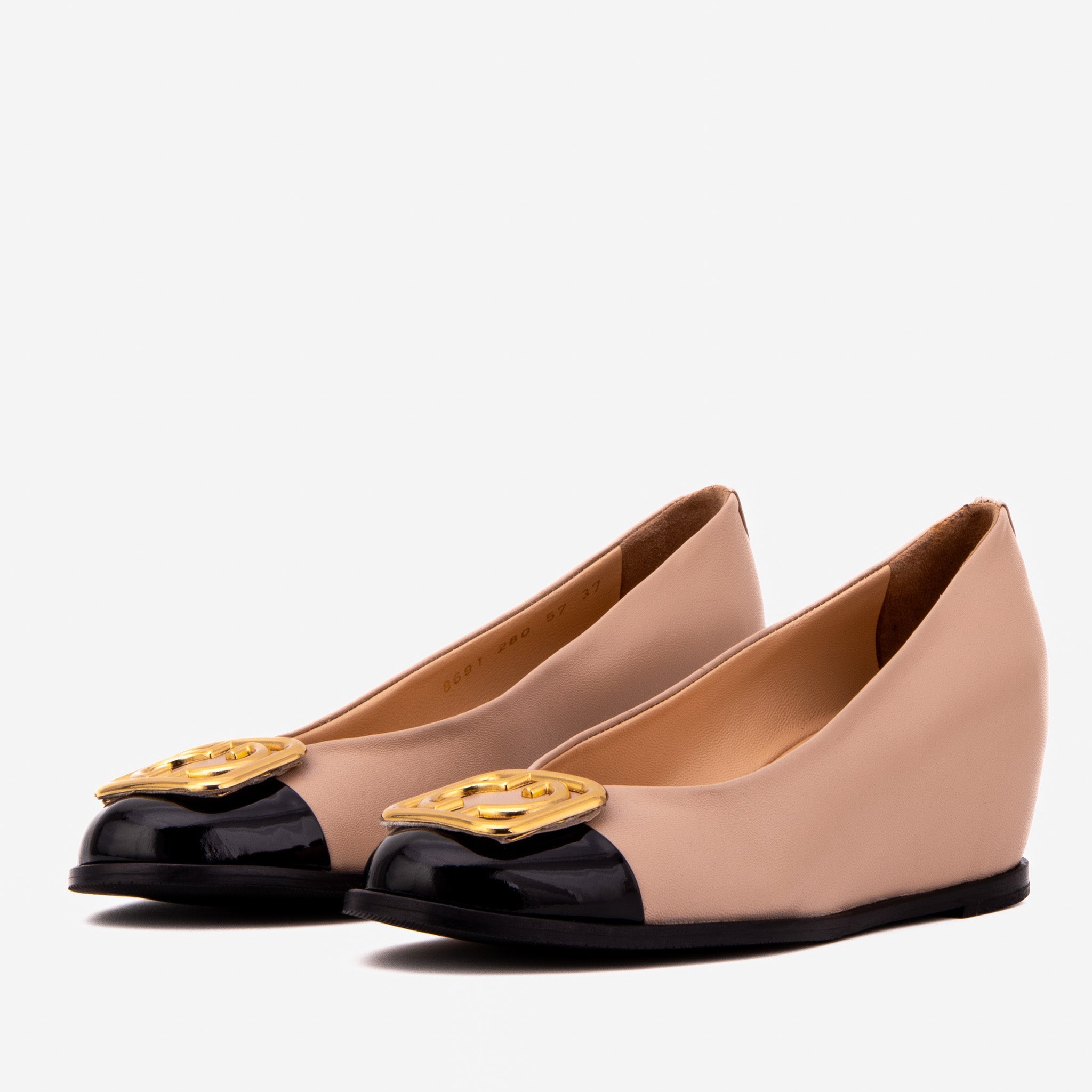 The Selene Beige & Black Leather Wedge Heel Women Shoe