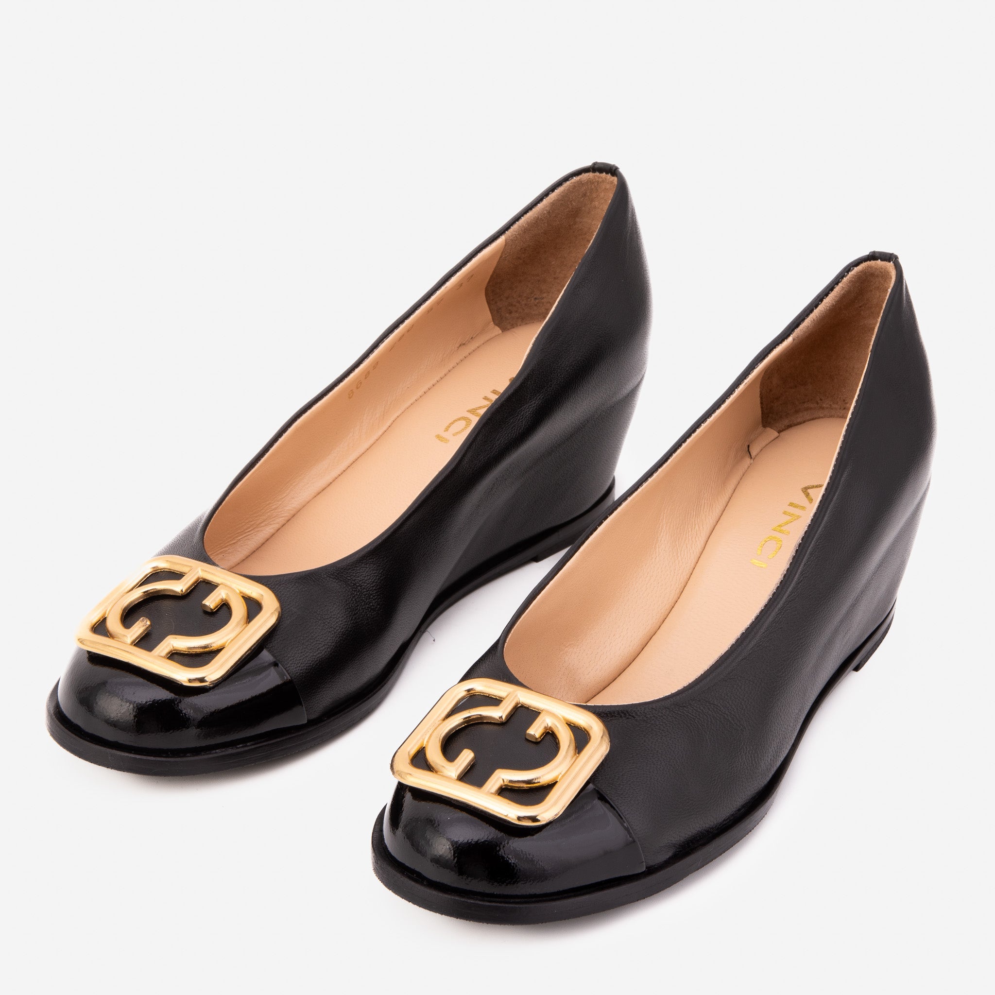 The Selene Black Leather Wedge Heel Women Shoe