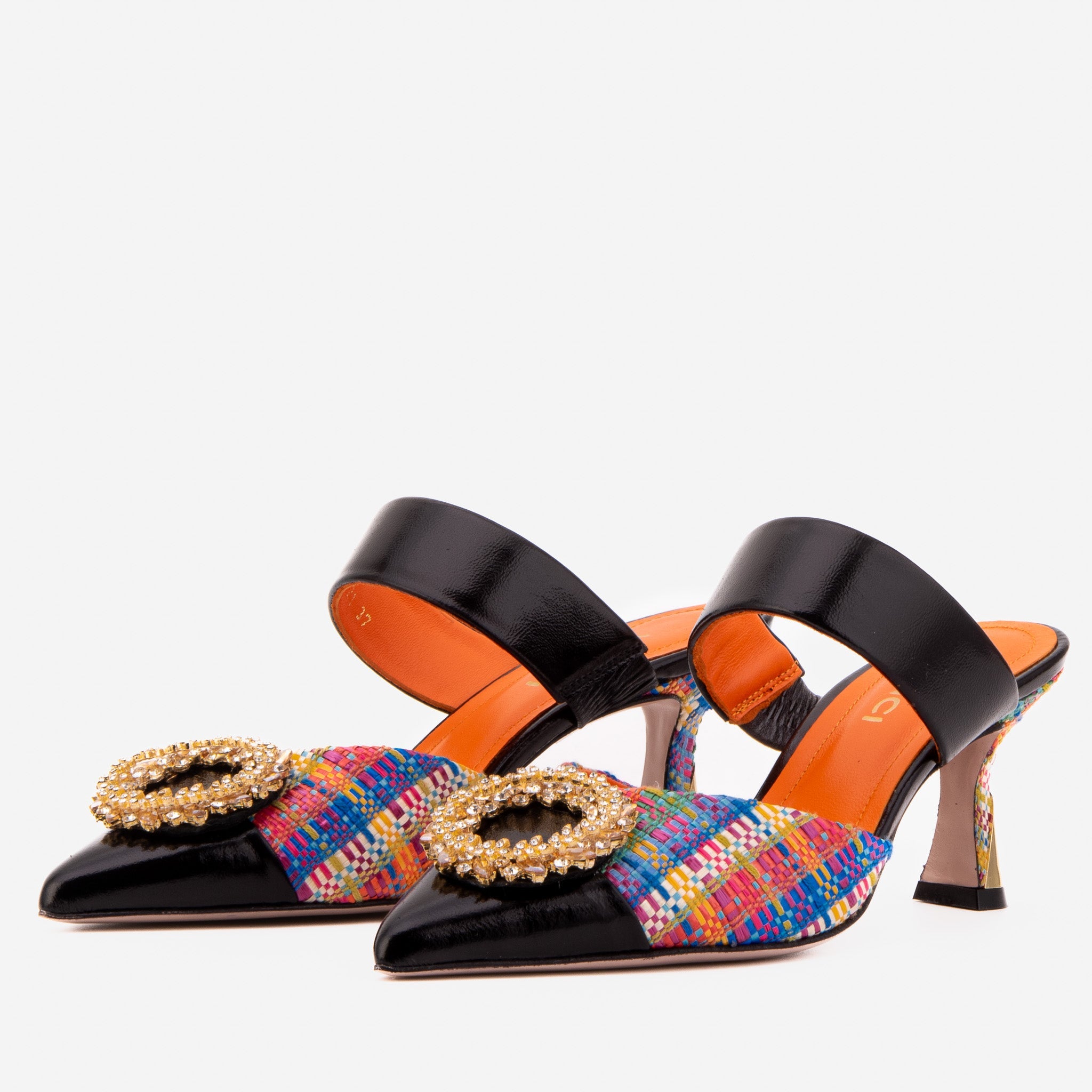 The Valencia Multicolor Leather Women Jewel Heel Mule Sandal