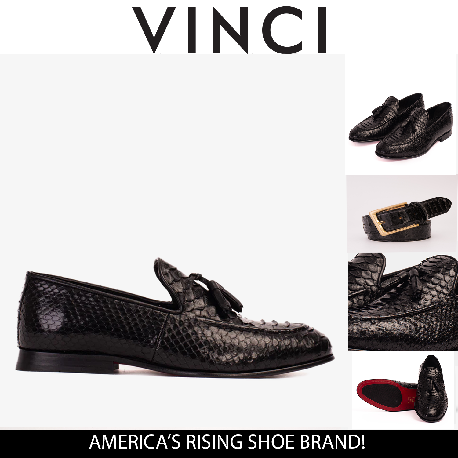 The Bethesda Black Pyhtn Skin Leather Tassel Loafer Men  Shoe