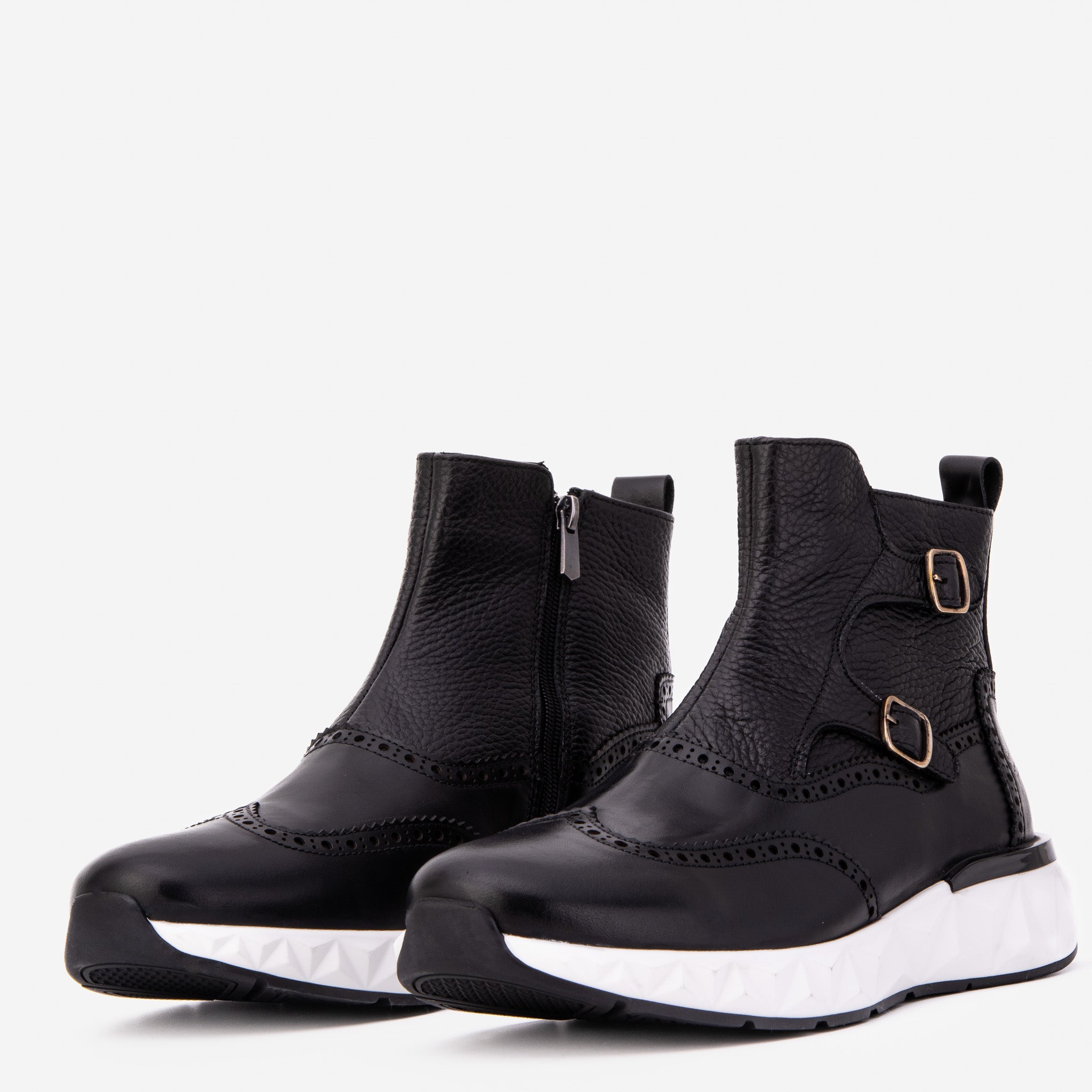 The Stealth Wingtip Buckle Black Leather Men Boot