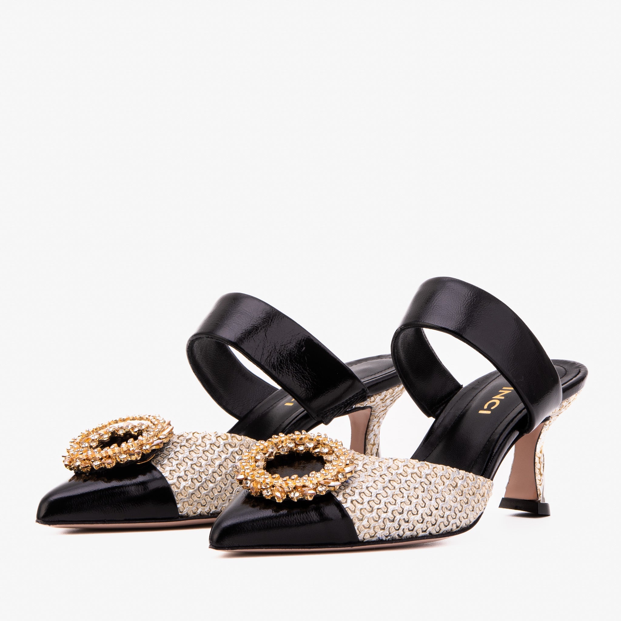 The Valencia Black & Cream Jewel Heel Women's Mule Sandal