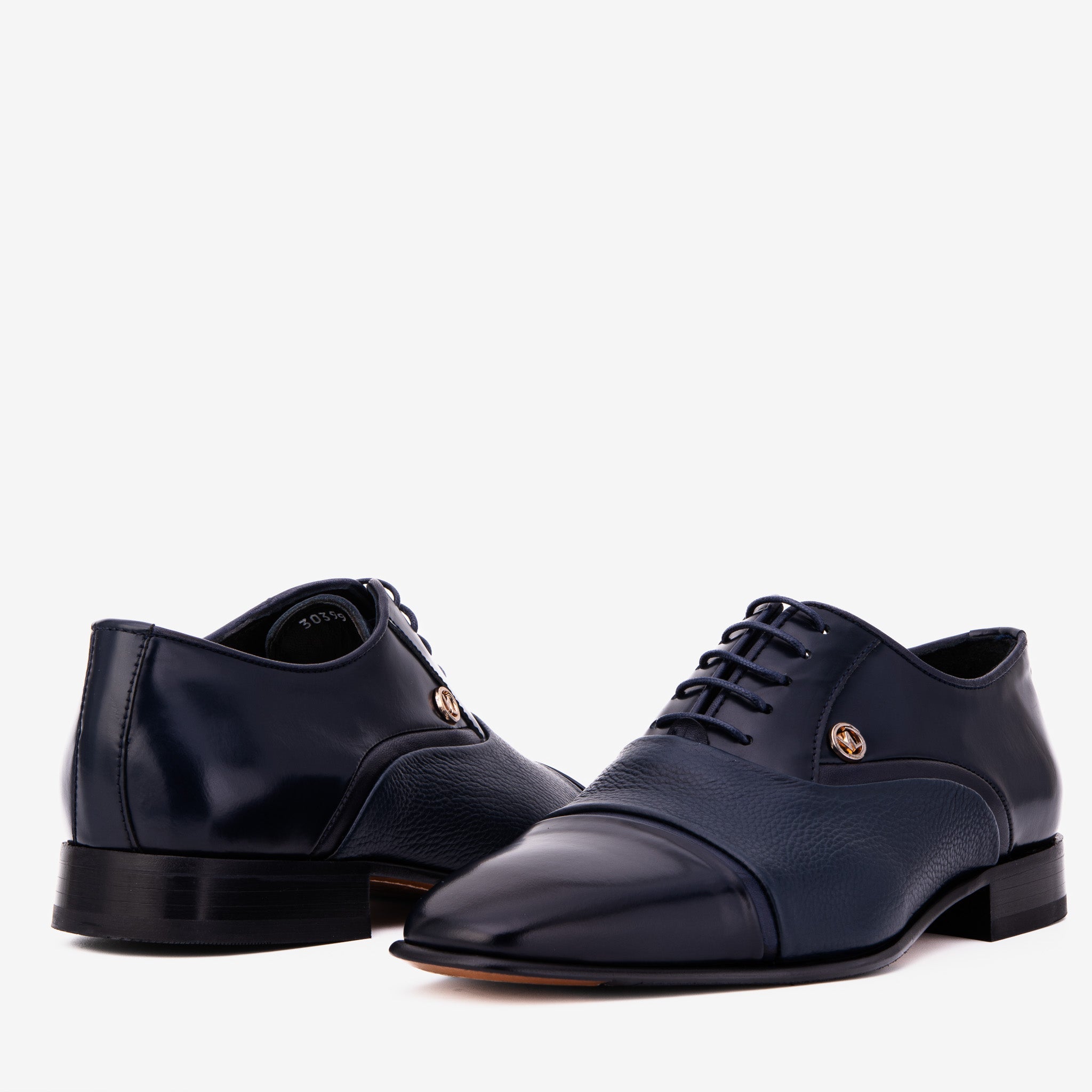 The Rockwell Handmade Navy Blue Leather Cap Toe Men Oxford Shoe