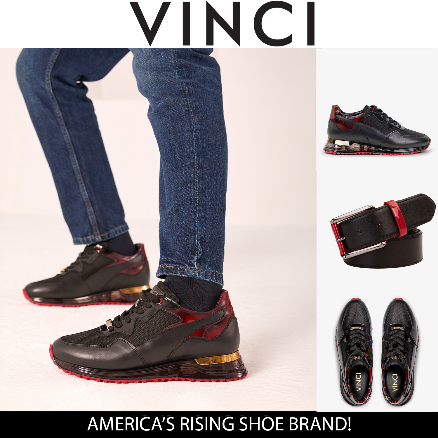 The Rialto Black & Red Patent Leather Men Sneaker