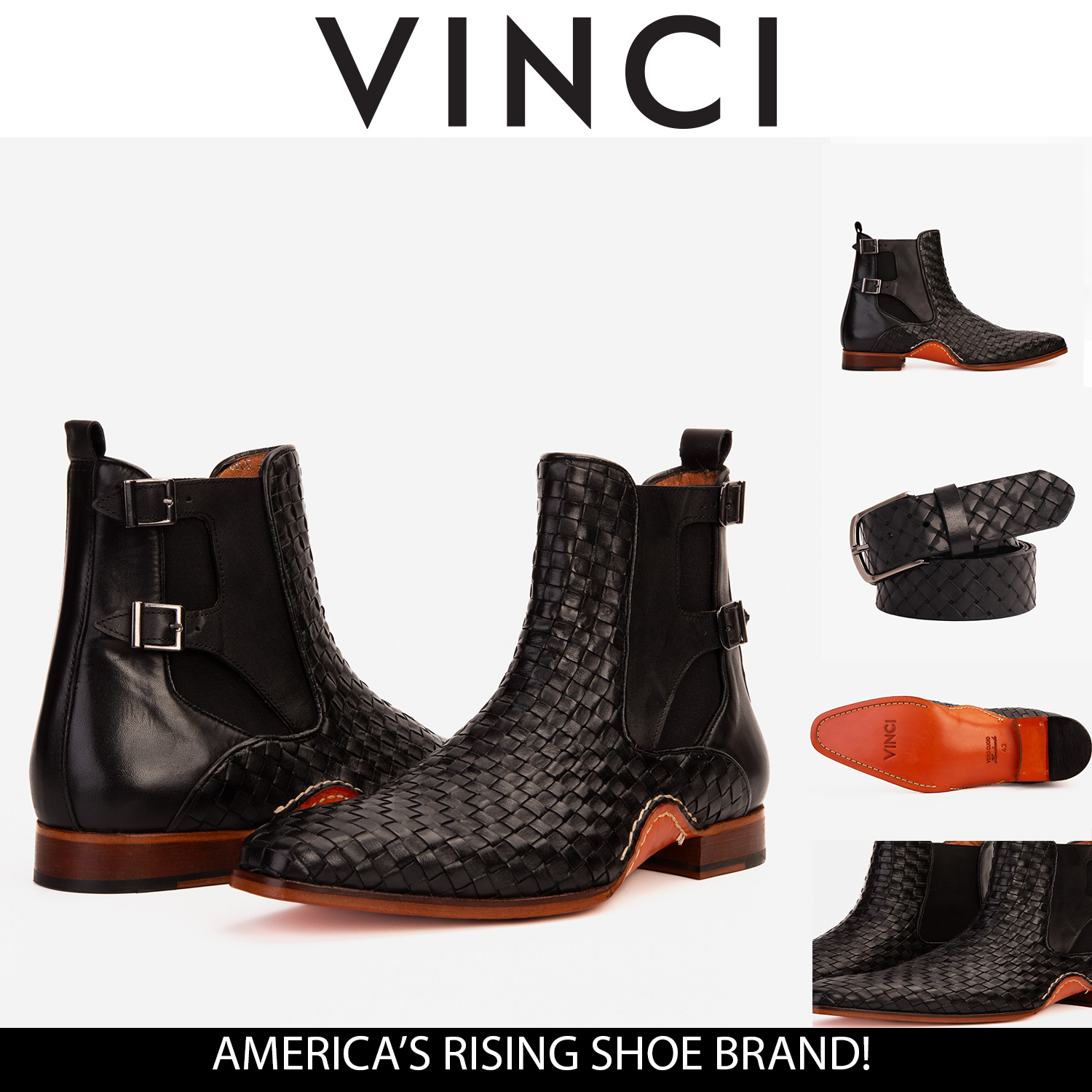 The Rolls Boot Woven Black Leather Double Monk Strap Handmade Men Shoe