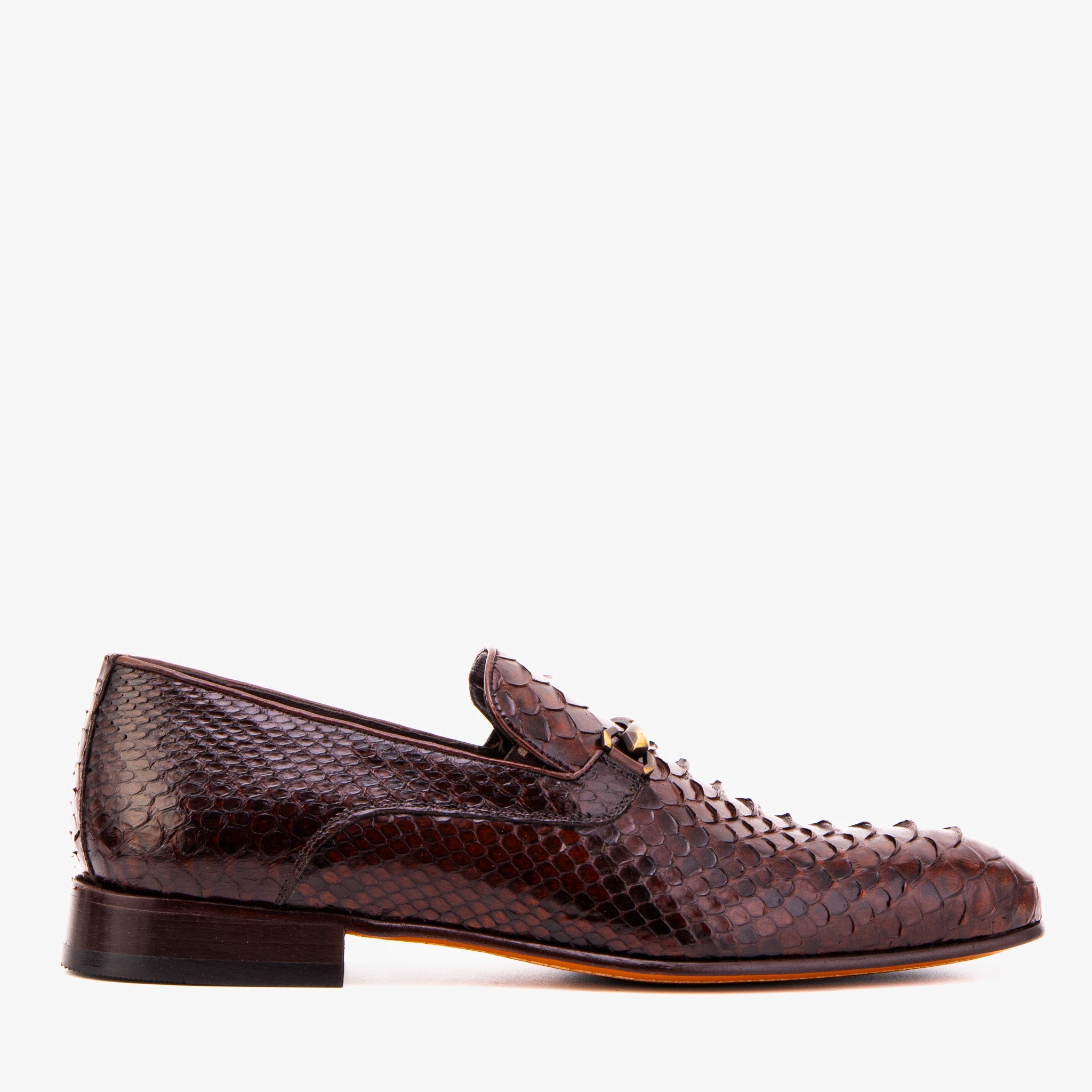 The Viper Brown Python Skin Leather Bit Loafer Men Shoe