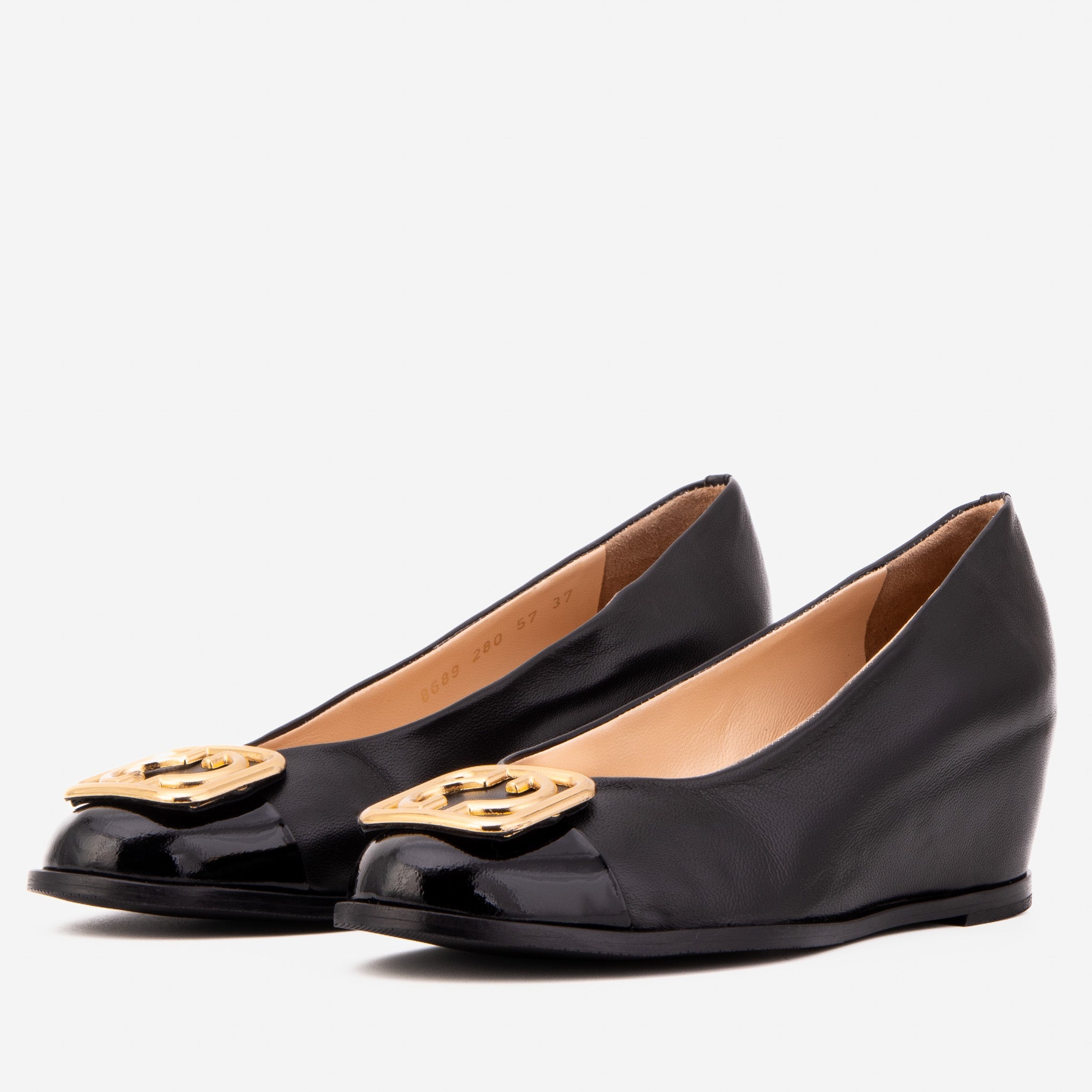 The Selene Black Leather Wedge Heel Women Shoe