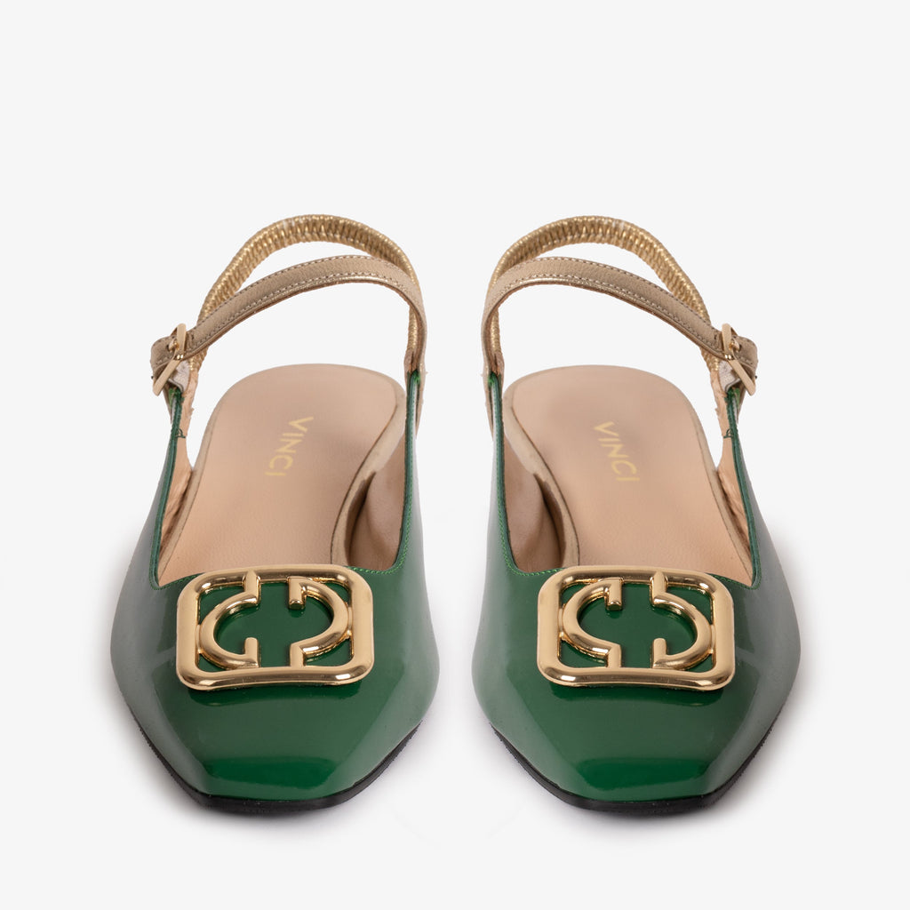 The Rosalinda Green Patent Leather Women Flat Slingback Shoe