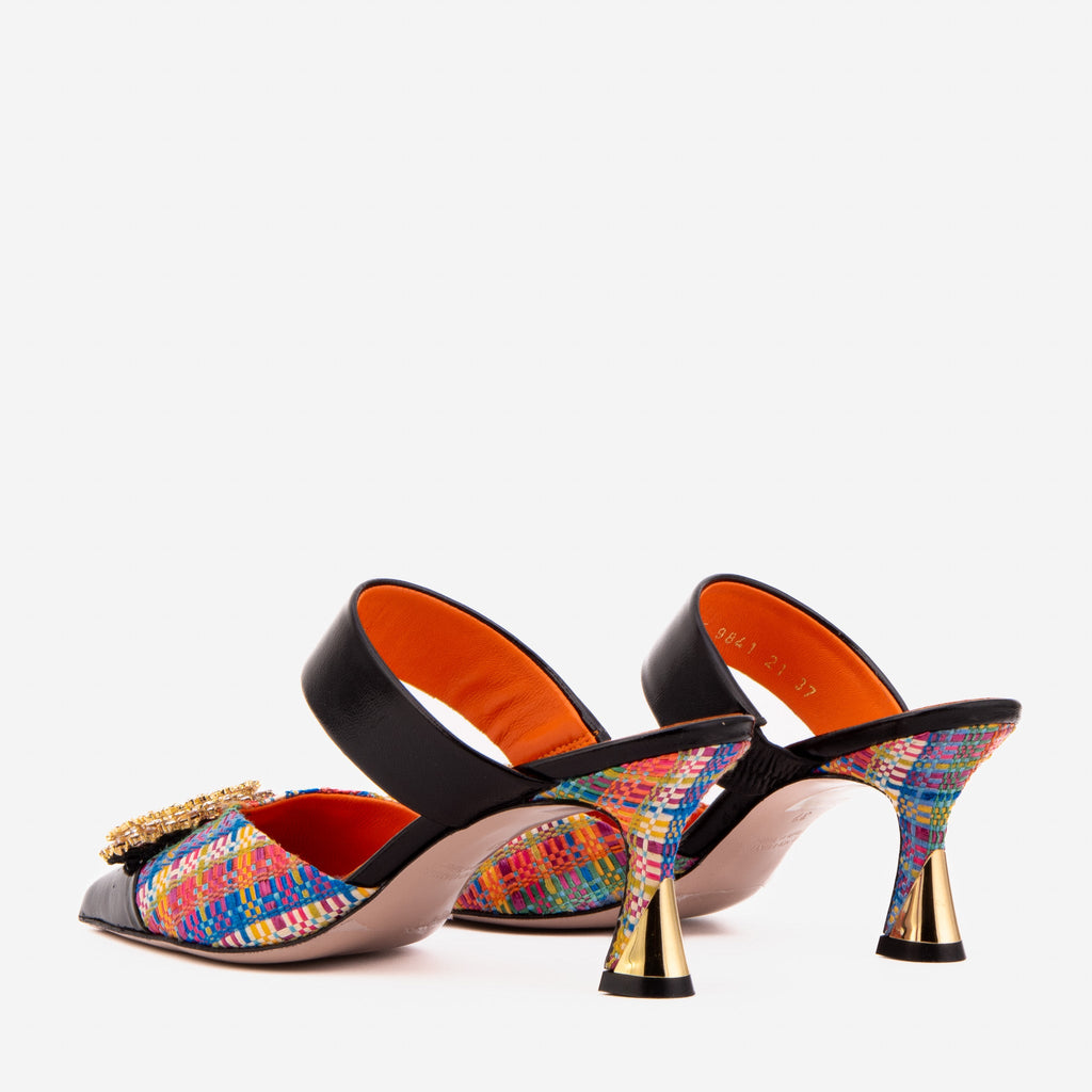 The Valencia Multicolor Leather Women Jewel Heel Mule Sandal