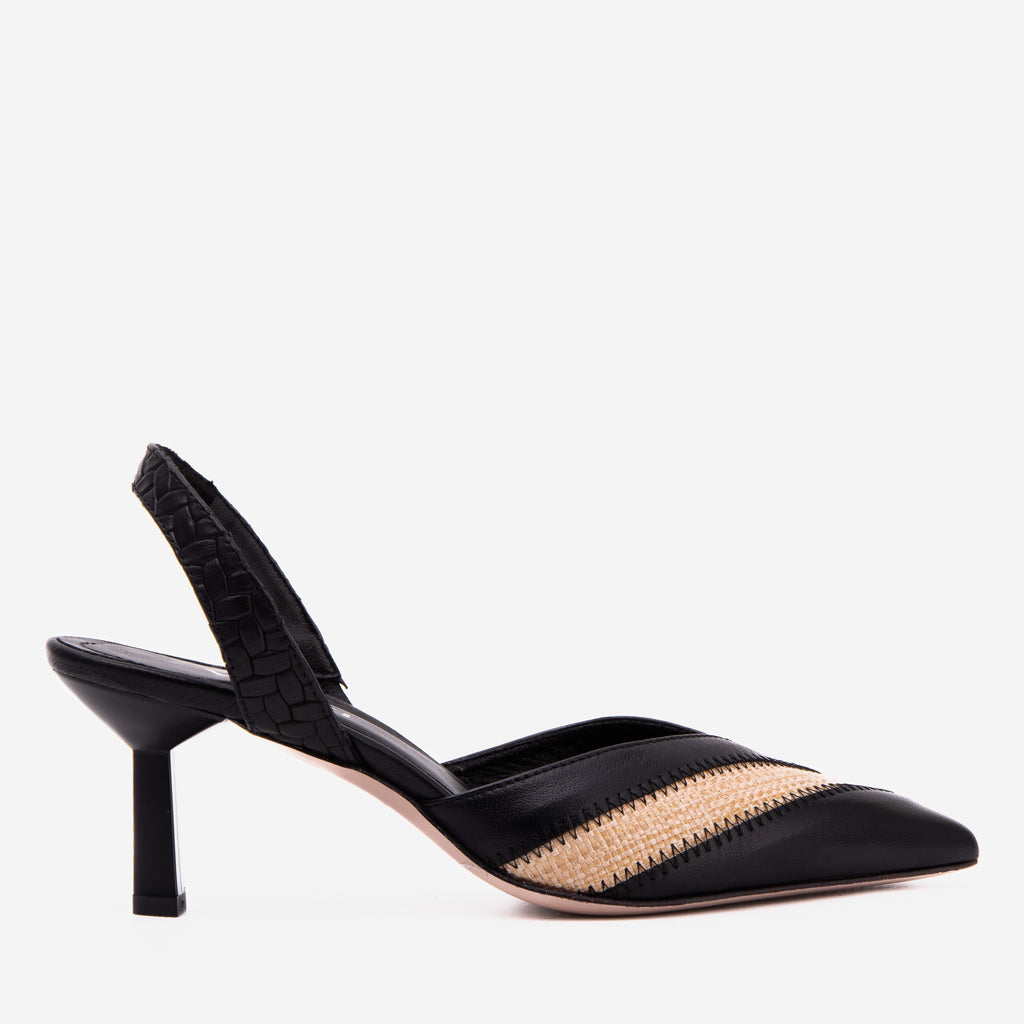 The Riviera Black & Raffia Slingback Women  Sandal