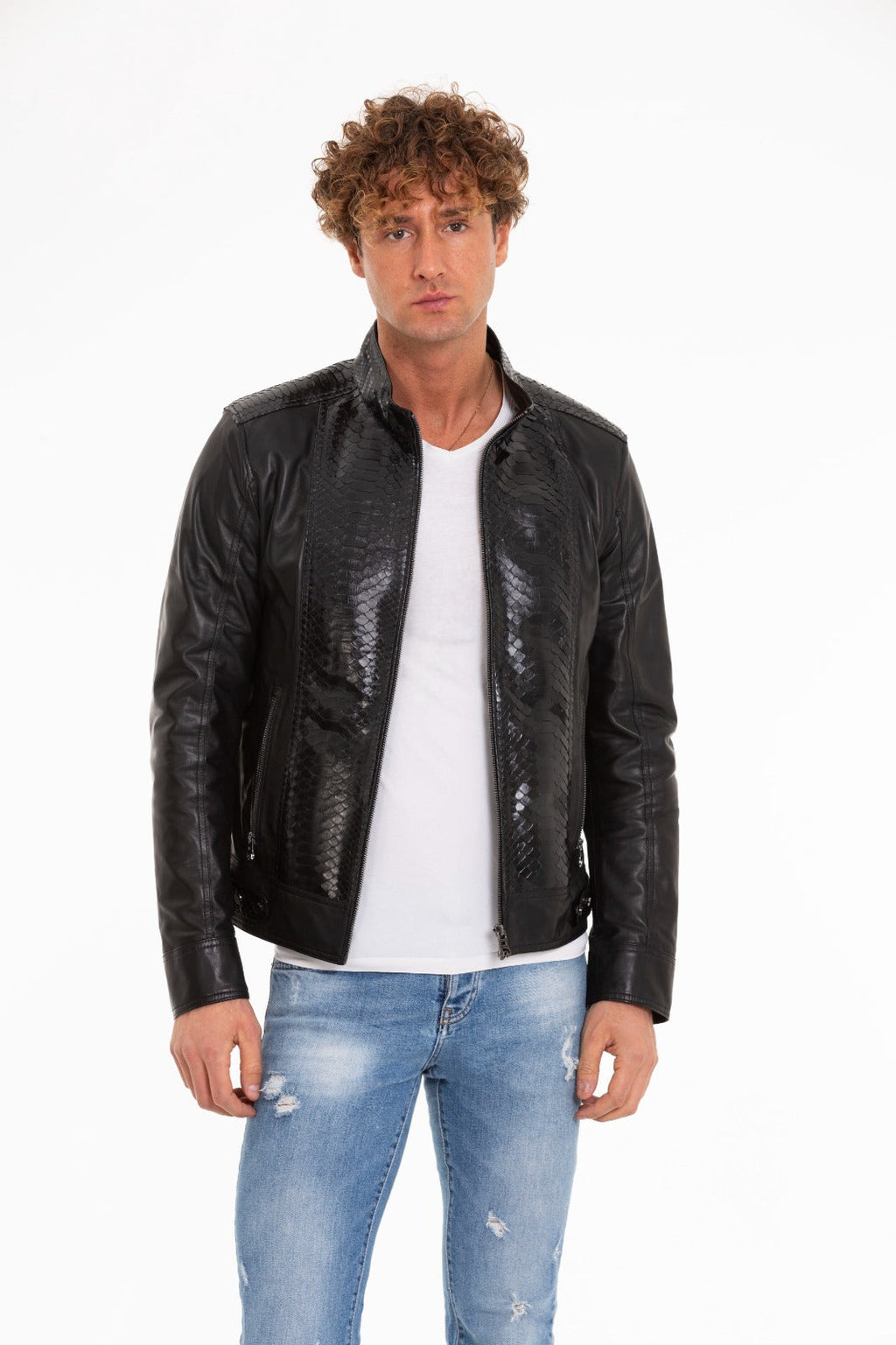 The Solvito Pythn Black Leather Men Jacket