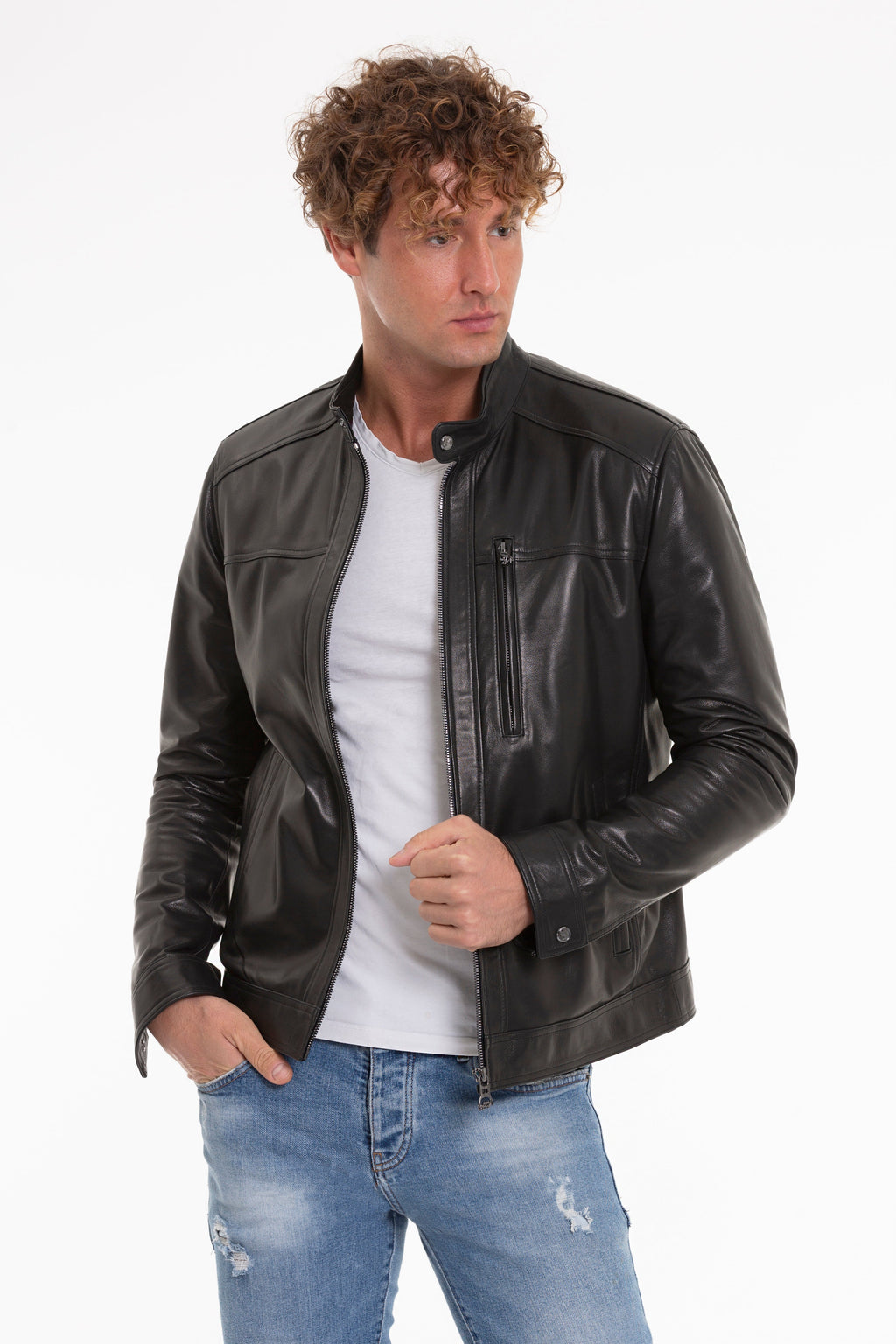 The Poleo Black Leather Men Jacket