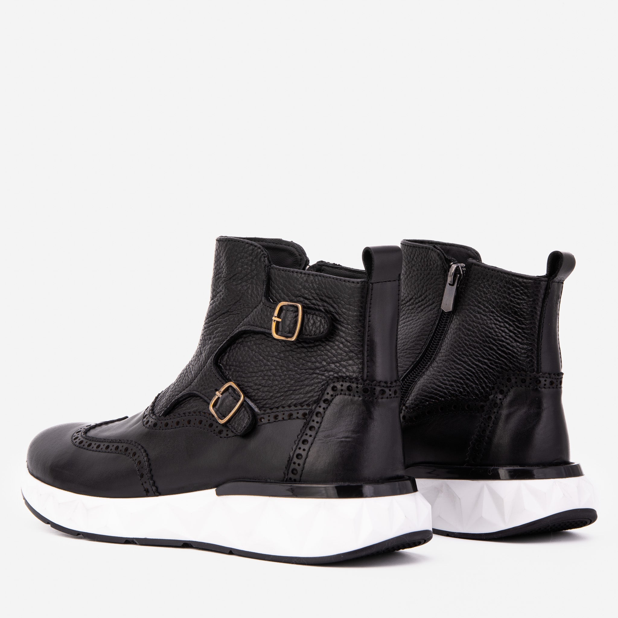 The Stealth Wingtip Buckle Black Leather Men Boot