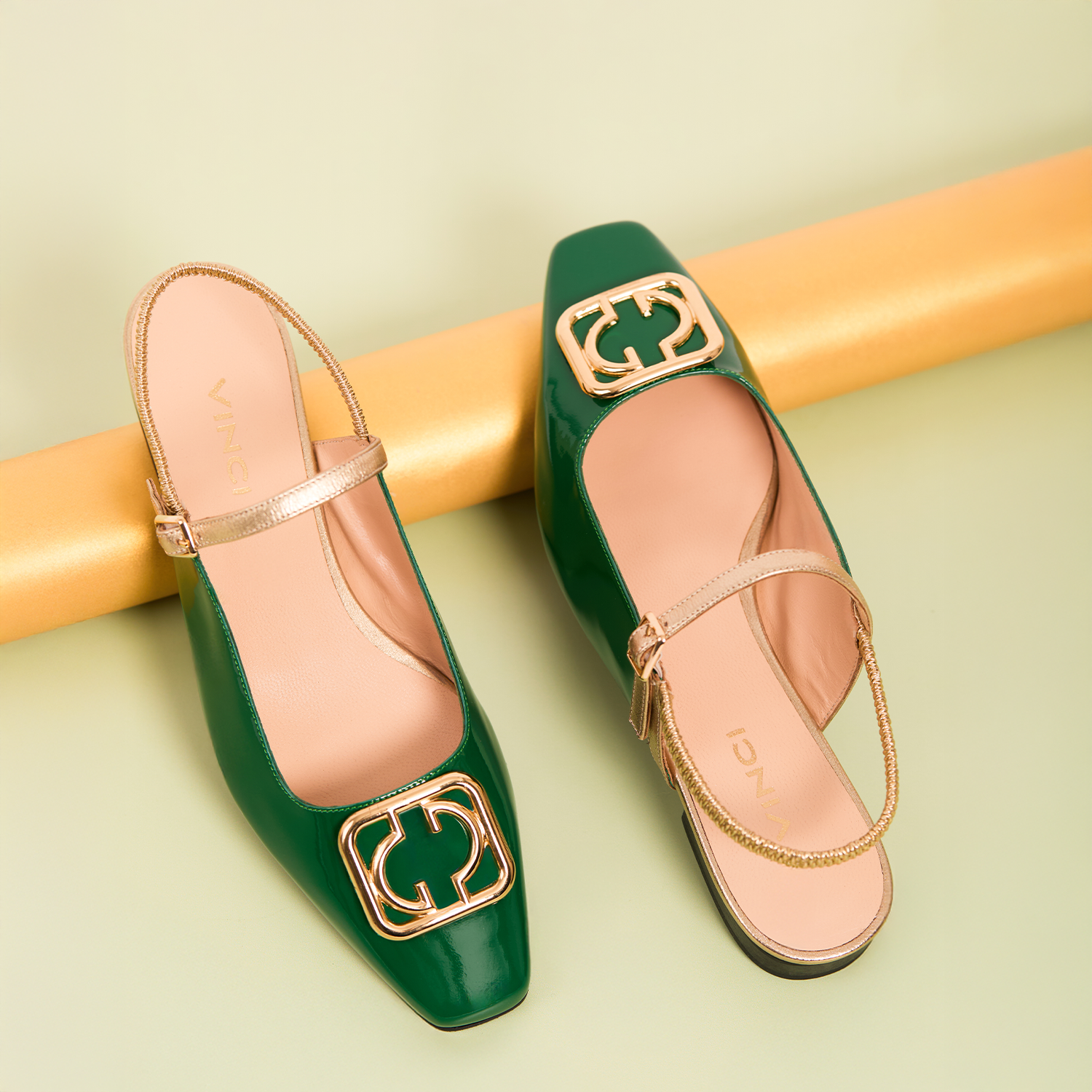 The Rosalinda Green Patent Leather Women Flat Slingback Shoe