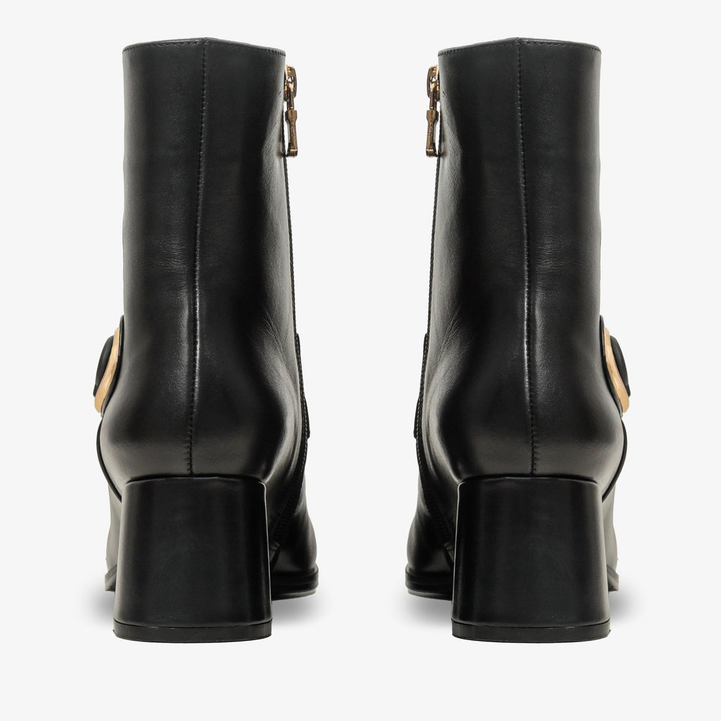 The Windsor Black Leather Block Heel Women Boot