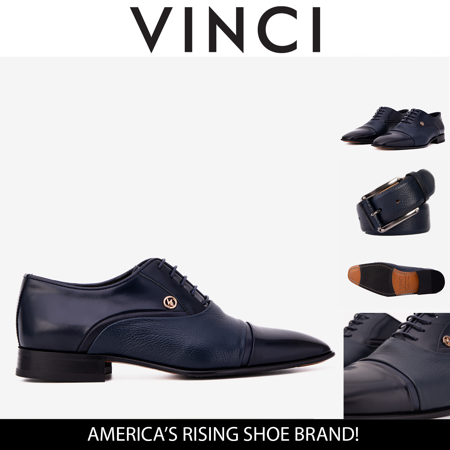 The Rockwell Handmade Navy Blue Leather Cap Toe Men Oxford Shoe