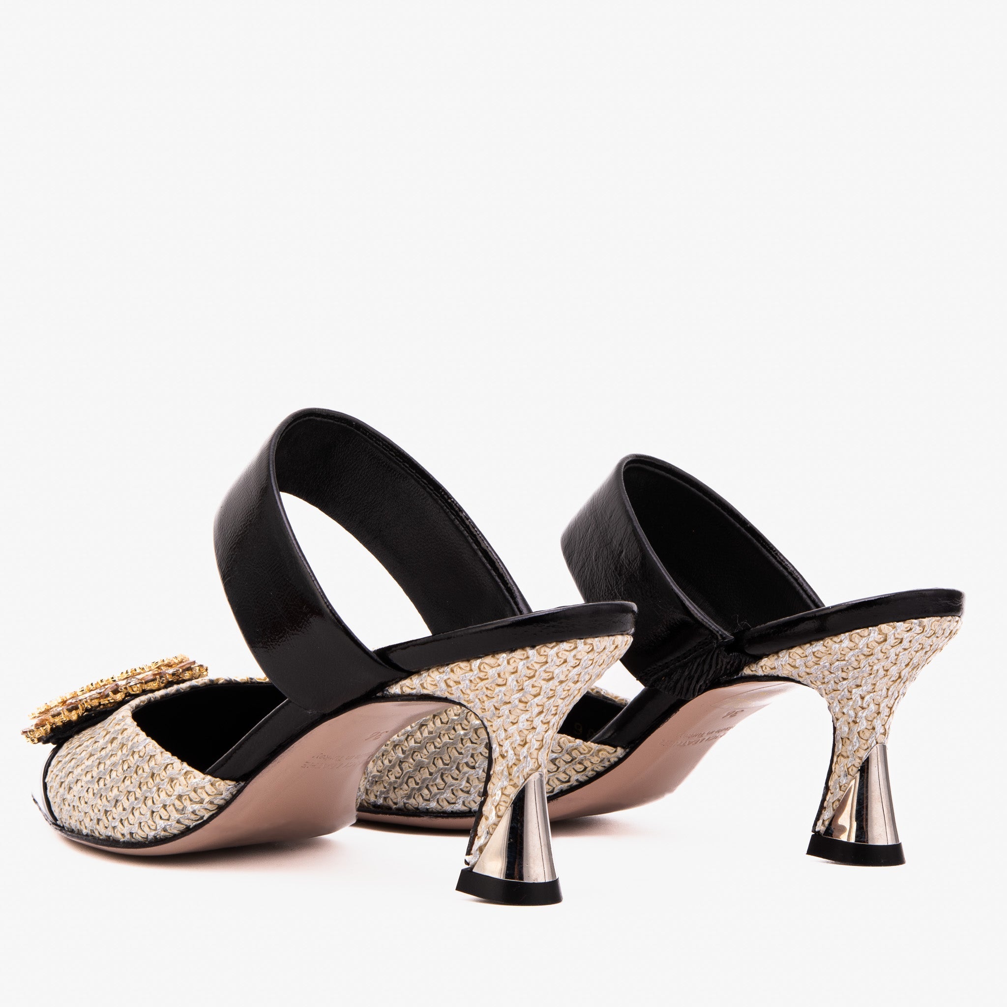 The Valencia Black & Cream Jewel Heel Women's Mule Sandal