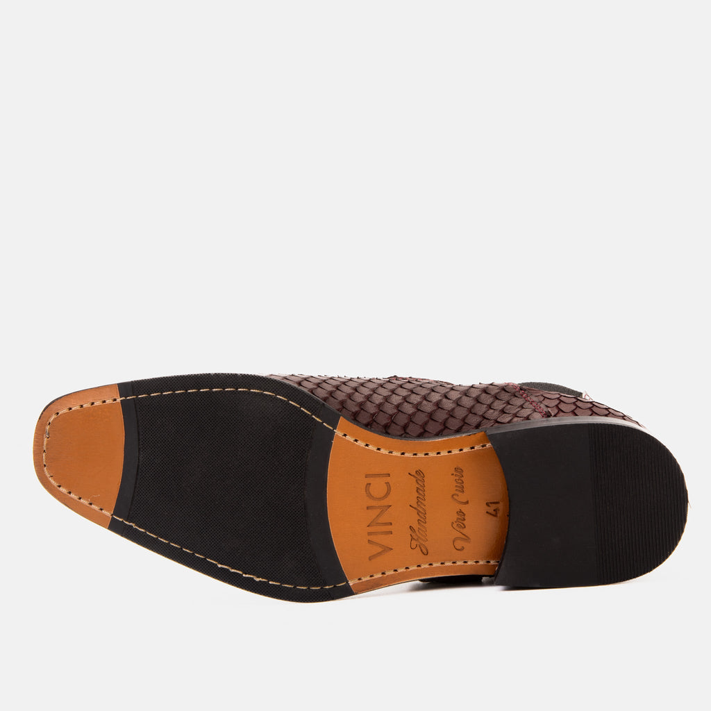 The Orion Burgundy Snakeskin Pattern Leather Double Monk Strap Men Boot