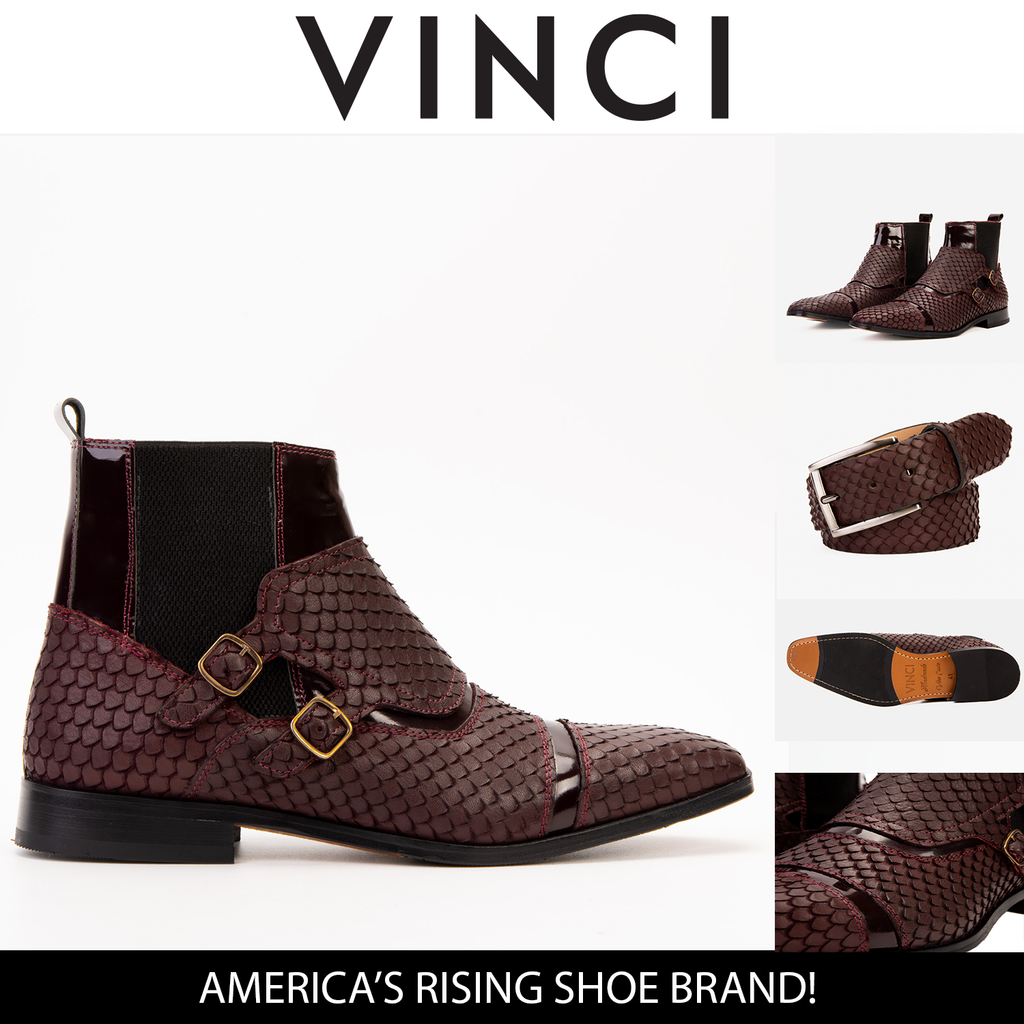 The Orion Burgundy Snakeskin Pattern Leather Double Monk Strap Men Boot