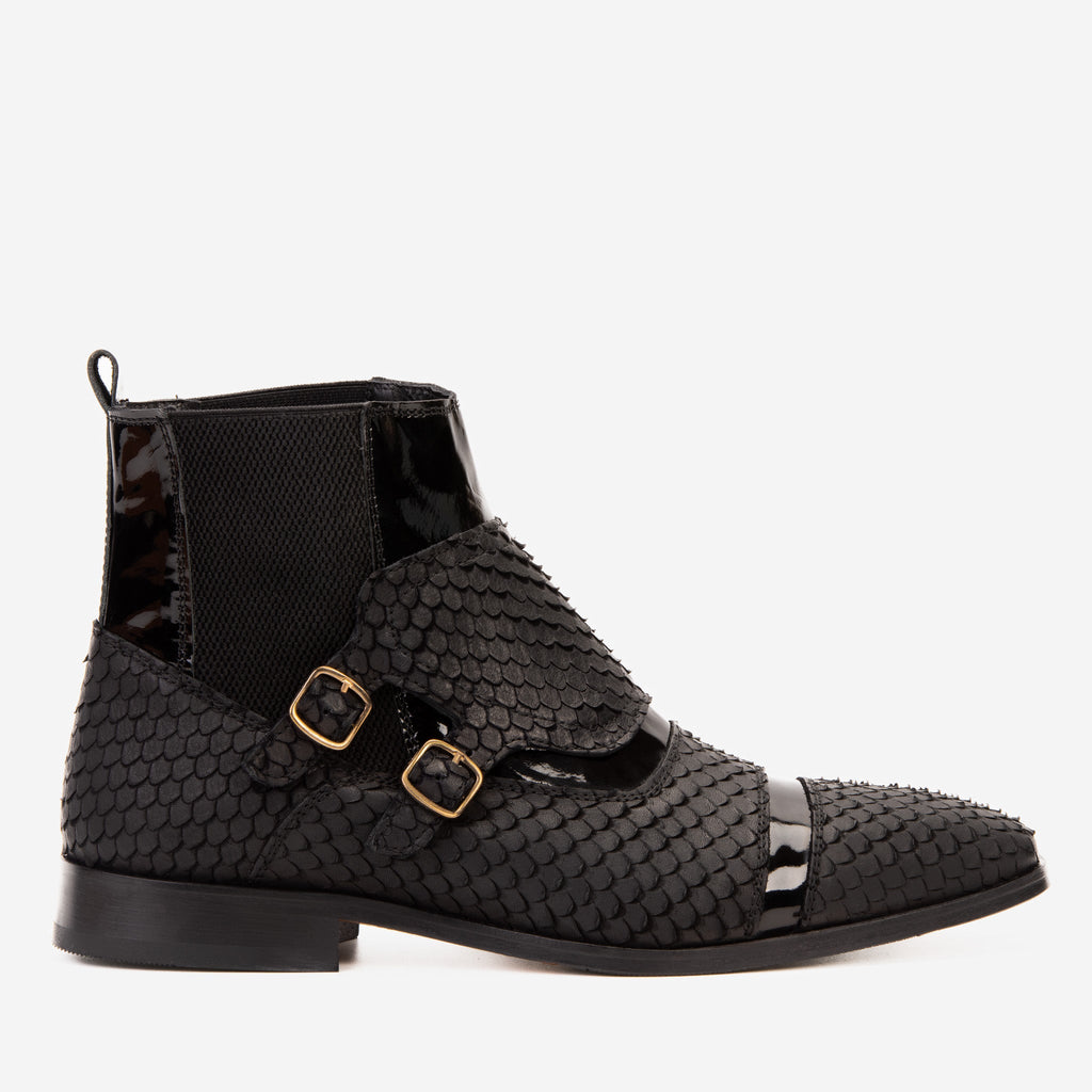 The Orion Black Snakeskin Pattern Leather Double Monk Strap Men Boot